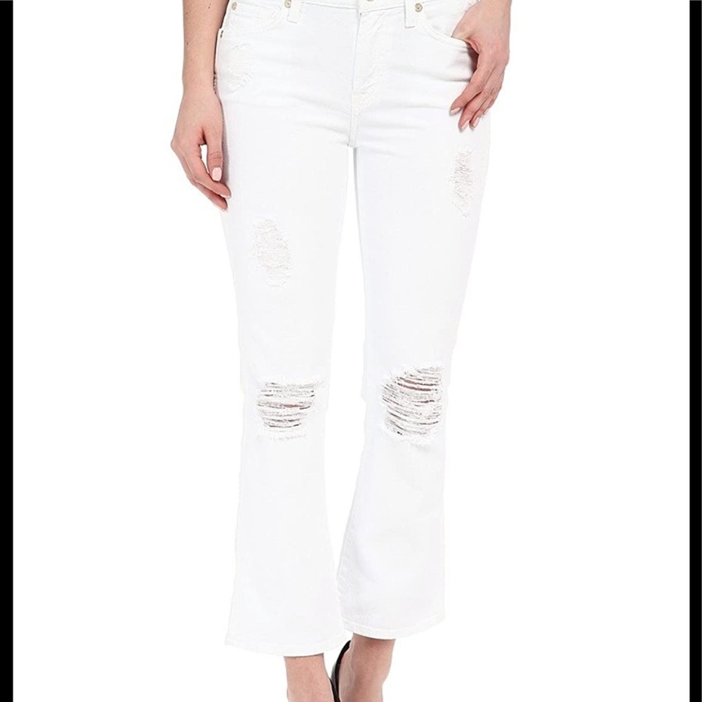 7 For All Mankind cropped boot white jeans